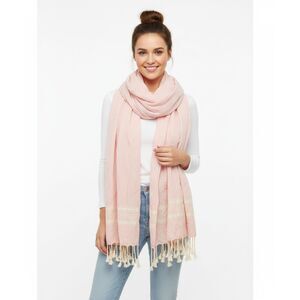 Blush Pink & White Striped Warm Winter Oversized Shawl Scarf  Knit Tassel Fringe
